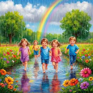 радуга дождь в небе радуга 🌈 дети бегают по лужам цветы лепота